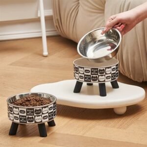 Bát gắn 4 chân nhựa hoạ tiết mặt mèo 14*9cm