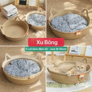 Ổ vải thừng màu nâu gắn gấu bông 40cm